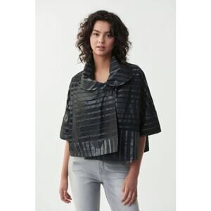 NWT Joseph Ribkoff Noir Black & Silver Striped Button Front Cropped Jacket 6